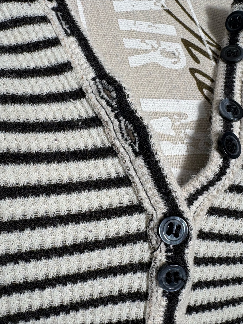 Free People We The Free Striped Thermal Henley Top Raw Seam Boho L - Picture 3 of 13